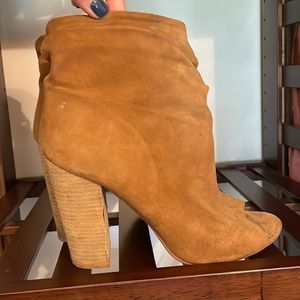 Cognac Suede Kristin Cavallari for Chinese Laundry Peep Toe Slouchy Booties
